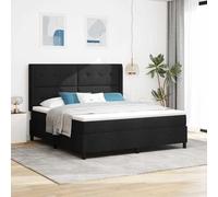 Teenpull Black Box Spring Bed with Upholstered Headboard, 180 x 200 cm Mattress, Adjustable 2 Height Positions, Wooden Frame, Medium Firm Support for Bedroom, Indoor Rest, 280 kg Capacity