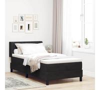 Teenpull Black Box Spring Bed with upholstered headboard, 190 x 90 cm, Medium Firm Pocket Spring Mattress, Pine and Engineered Wood Frame, Adjustable Height, Indoor Bedroom Comfort