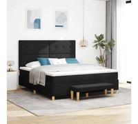 Teenpull Black Box Spring Bed with upholstered headboard, 200 x 180 cm Fabric, Wooden Frame, Medium Firm Foam Mattress, Indoor Bedroom Set with Bench, Support and Comfort for Adult Couples