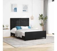 Teenpull Black Box Spring Bed with Velvet Headboard, 140 x 200 cm, Pine Wood Frame, 2-Height Adjustable Headboard, Indoor Bedroom Platform Support for Two Person Use