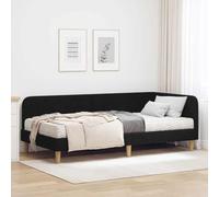 Teenpull Black Corner Bed Frame upholstered in Polyester, 90 x 200 cm with Foam Mattress, Reversible headboard, Fixed slatted Base, Space Saving L Shaped Design for Indoor Bedroom Comfort