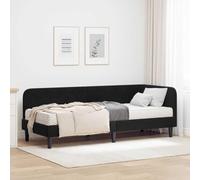 Teenpull Black Corner Bed Frame, Velvet upholstered L-Shape for 80 x 200 cm Mattress, with Reversible headboard, Plywood Structure, Foam Mattress, Space Saving for Bedroom, Guest Room, Indoor Use