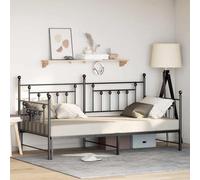 Teenpull Black Day Bed Frame 90 x 190 cm Steel, Bed Frame with slatted Base, headboard, Mattress Support, Bedroom Platform, Guest Sleep, Home Use, Powder Coated Finish, Durable and Space Saving