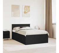 Teenpull Black Engineered Wood Bed Frame 120 x 200 cm, headboard, slatted Base, Mattress Support, Bedroom Platform for Adult and Guest Rooms, Sturdy Indoor Sleep Solution