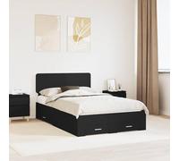 Teenpull Black Engineered Wood Bed Frame 135 x 190 cm with headboard, Slat Base, Drawer Storage, Platform Support, Modern Bedroom Structure for Adult and Guest Use, 200 kg Capacity
