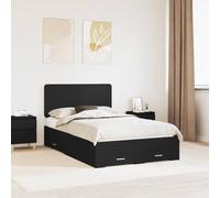 Teenpull Black Engineered Wood Bed Frame 135 x 190 cm with slatted Base, headboard, Storage Drawer, Bedroom Platform for Adult and Guest Use, Easy Assembly and Space Saving Design