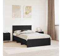 Teenpull Black Engineered Wood Bed Frame, 137 x 203 cm, headboard Included, Sturdy Indoor Bedroom Base, Modern Platform Support for Mattress, 200 kg Load Capacity, Easy-Clean Finish