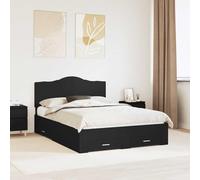 Teenpull Black Engineered Wood Bed Frame 140 x 190 cm with headboard, slatted Base, Drawer Storage, Bedroom Platform for Adult and Guest Sleeping, Space Saving Home Furniture