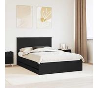 Teenpull Black Engineered Wood Bed Frame 140 x 200 cm with 6 Drawers, headboard, slatted Platform Base, Storage Bed for Bedroom, Indoor Use, up to 200 kg Support