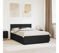 Teenpull Black Engineered Wood Bed Frame 150 x 200 cm with Adjustable headboard, LED Light Strips and USB Port, Bedroom Platform Base for Indoor Use, Modern Rest and Storage Support