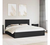 Teenpull Black Engineered Wood Bed Frame 200 x 200 cm with headboard, slatted Base, Hidden Drawers, freestanding Platform for Bedroom Storage, 2 Person Support, Indoor Use