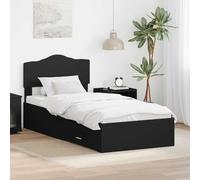 Teenpull Black Engineered Wood Bed Frame 70 x 190 cm with slatted Base, headboard, Drawer Storage, Durable Platform for Bedroom, Single Sleeper, Easy Assembly, Space Saving Design