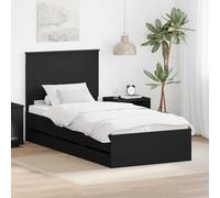 Teenpull Black Engineered Wood Bed Frame 90 x 190 cm with headboard, slatted Base, Hidden Storage, 6 Drawers, Indoor Bedroom Support for Mattress and Modern Rest