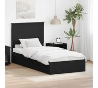 Teenpull Black Engineered Wood Bed Frame with Storage, slatted Platform Base, headboard and Two Drawers, 75 x 190 cm, Sturdy Structure for Bedroom Use, Easy Assembly, Space Saving Design