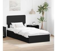 Teenpull Black Engineered Wood Storage Bed Frame 75 x 190 cm with slatted Base, headboard, Drawer, Platform Support for Bedroom, Adult and Guest Use, Space Saving Design, Easy Assembly