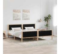 Teenpull Black King Size Bed Frame 200 x 200 cm Solid Pine Wood Upholstered Headboard Slatted Base 200 kg Support, Easy Assembly for Bedroom Comfort and Modern Home Style