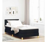 Teenpull Black LED Box Spring Bed, 100 x 200 cm Fabric, Bed Base with Adjustable headboard, Pine Wood Frame, USB RGB Strip Lights for Modern Bedroom, Indoor Use, 140 kg Support