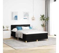 Teenpull Black LED Box Spring Bed 160 x 200 cm Fabric Upholstered Frame with Adjustable Headboard, USB Powered RGB Strip Lights, Wooden Slat Support, Modern Bedroom Sleep Platform