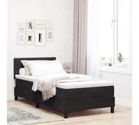 Teenpull Black LED Box Spring Bed 90 x 190 cm Velvet upholstered Bed Frame with Adjustable headboard, RGB Light Strips, Wood Structure, Medium Mattress Support for Modern Bedroom Comfort