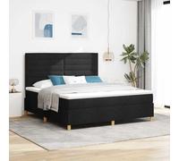 Teenpull Black LED Box Spring Bed with Mattress, Upholstered Fabric, 180 x 200 cm Super King, Wooden Frame, Adjustable Headboard, Slatted Base for Bedroom Comfort and Modern Sleep Support