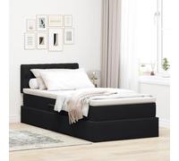 Teenpull Black LED Storage Bed with Mattress, Velvet upholstered Frame, Gas Lift Base, Adjustable headboard, USB Lighting, Hidden underbed Storage, 100 x 200 cm for Bedroom, One Sleeper, 204 cm Long