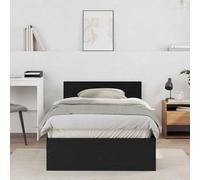 Teenpull Black Oak Bed Frame with Wall Mounted Headboard, 203 x 104 x 70 cm, Fits 100 x 200 cm Mattress, Solid Support for Bedroom, Space Saving Modern Sleep Setup