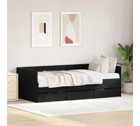 Teenpull Black Oak Daybed 90 x 200 cm Plywood Sofa Bed with Slatted Base, Headboard, Storage Drawer, Wooden Frame for Bedroom, Guest Room, Relaxing, and Space Saving in Modern Home
