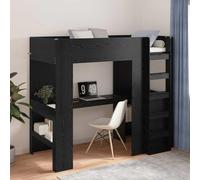 Teenpull Black Oak Loft Bed Frame with Desk, Engineered Wood, 100 x 200 cm Mattress fit, Safety Rail, Ladder, slats, Shelves, Space Saving Design for Study, Sleep, and Organized Rooms