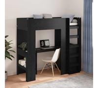 Teenpull Black Oak Loft Bed Frame with Desk, Engineered Wood, 75 x 190 cm Single Mattress, slatted Support, Safety Rail, Storage Shelves, Space Saving Design for Study Rooms, dorms