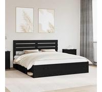 Teenpull Black Pine Solid Wood Bed Frame 200 x 200 cm, slatted Base, headboard, Sturdy Structure for Bedroom, Adult Guest Home, Easy Assembly and Stable Mattress Support