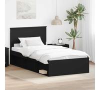 Teenpull Black Pine Wood Bed Frame 100 x 200 cm Single XL Size with Slatted Base, Headboard, Support for Bedroom, Easy-Clean Structure for Adult Guest Room, Modern Space Saving Design