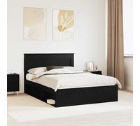 Teenpull Black Pine Wood Bed Frame 140 x 190 cm with Fixed Slatted Base, Headboard, Support for 2, Easy Clean, Bedroom, Guest Room, Adult and Teen Sleep Space, 200 kg Capacity