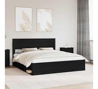 Teenpull Black Pine Wood Bed Frame 200 x 200 cm, Solid Pine Headboard, Slatted Bed Base, Minimalist Bedroom Structure, Durable Support for Adult Sleep and Modern Home Decor