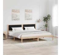 Teenpull Black Pine Wood Bed Frame 200 x 200 cm upholstered headboard slatted Base Platform Structure for Bedroom, Sturdy Support for Adult Sleep, Easy Assembly, Modern Home Rest