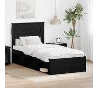 Teenpull Black Pine Wood Bed Frame 75 x 190 cm, slatted Base, headboard, Bedroom Use, Modern Minimalist Design, Sturdy Support for One Sleeper, Easy Care, Durable Structure