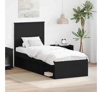 Teenpull Black Pine Wood Bed Frame 75 x 190 cm, slatted Base, headboard, Modern Bedroom Structure, Single Bed Support, Easy Care for Guest Room and Daily Rest