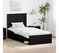 Teenpull Black Pine Wood Bed Frame 90 x 190 cm, Single Bed Base, Fixed Slat Platform, headboard, Drawer Storage, Easy Clean, Bedroom Support, Guest Room, Space Saving