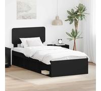 Teenpull Black Pine Wood Bed Frame 90 x 190 cm Single Bed with slatted Base and headboard, Sturdy Platform Bed for Bedroom, Adult or Guest Room, Easy Clean Design