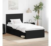 Teenpull Black Pine Wood Bed Frame 90 x 200 cm Single Bed slatted Base headboard for Bedroom Use, Sturdy Platform Support, Easy Assembly, Space Saving Modern Style