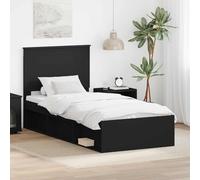 Teenpull Black Pine Wood Bed Frame, 90 x 200 cm Single Mattress Size, slatted Base with headboard, Modern Bedroom Structure for Adult, Youth, Guest Room, Easy Clean Durable Support