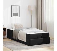 Teenpull Black PVC Bed Frame with Mattress, Fixed Slat Base, Plywood Structure, Matte Finish, Under Bed Storage, 90 x 190 cm, Indoor Bedroom Set, Easy Assembly, Space Saving Comfort