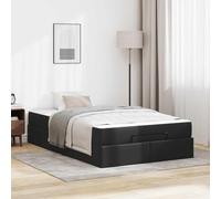Teenpull Black PVC Bed Frame with Mattress, Wooden and Metal slatted Base, 193 x 120 x 43.5 cm, Matte Finish, Under Bed Storage, Indoor Use, for Bedroom Comfort and Space Saving
