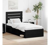 Teenpull Black Solid Pine Bed Frame with headboard, 75 x 190 cm, slatted Platform Base for Mattress, Bedroom, Guest Room, Single Sleeper, Durable Support for Daily Rest