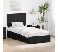 Teenpull Black Storage Bed Frame, 100 x 200 cm Engineered Wood, slatted Base, headboard, Drawer Storage, Compact Bedroom Solution for Adult or Guest Rooms, Easy Assembly and Space Saving Design