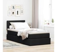 Teenpull Black Storage Bed Frame 90 x 200 cm with Medium Mattress, LED USB Lighting, Gas Lift Storage, Adjustable headboard, Fabric upholstered Platform Bed for Bedroom Space Saving