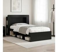 Teenpull Black Storage Bed Frame, 90 x 200 cm, Wooden Structure, slatted Base, headboard, underbed Drawer Storage for Bedroom, Interior Use, Space Saving Design for Daily Rest