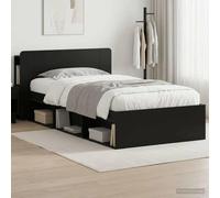Teenpull Black Storage Bed Frame with headboard, 90 x 200 cm, Wooden Structure, slatted Support, Bedroom Platform, underbed Drawer Storage, Indoor Use, Easy Assembly for One Sleeper