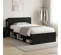Teenpull Black Storage Bed Frame with headboard, Engineered Wood Platform Base for 75 x 190 cm Mattress, 95 x 211.5 x 80 cm, underbed Drawers, Indoor Bedroom Use, Space Saving Support