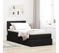Teenpull Black Storage Bed with Mattress, 90 x 200 cm, upholstered headboard, Hydraulic Lift Base, Medium Firm Pocket Spring Support, Indoor Bedroom Frame with Hidden Storage for Organized Sleep