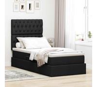 Teenpull Black Storage Bed with Mattress, LED Lighting, Gas Lift Base, Adjustable headboard, 90 x 200 cm upholstered Frame, Under Bed Space for Bedroom Organization